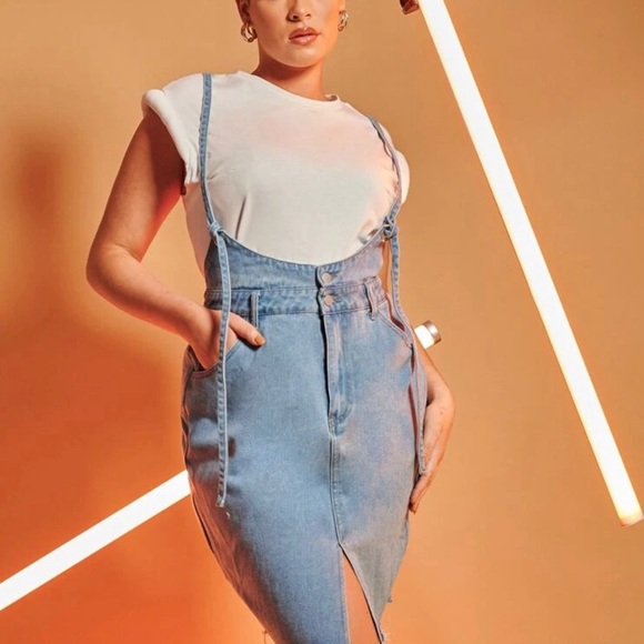 Plus Criss Cross Back Suspender Denim Dress from Shein - Picture 1 of 7